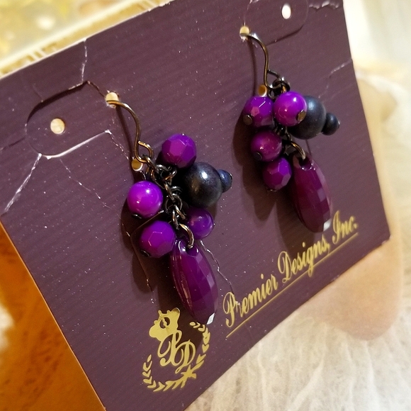 NEW Premier Designs Bohemian Purple and Black Long Bead Earrings - Picture 2 of 4